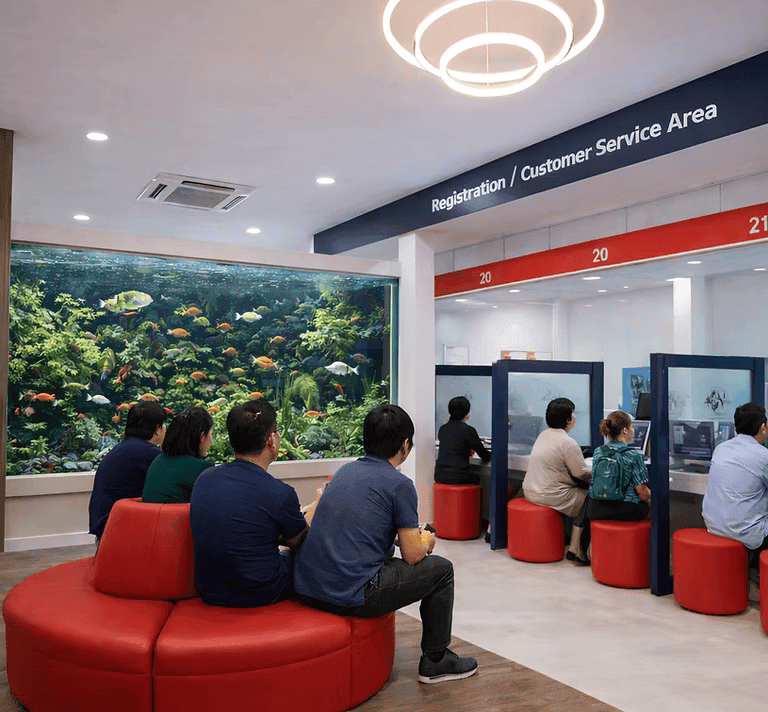 Large custom aquarium installation in Phnom Penh hotel