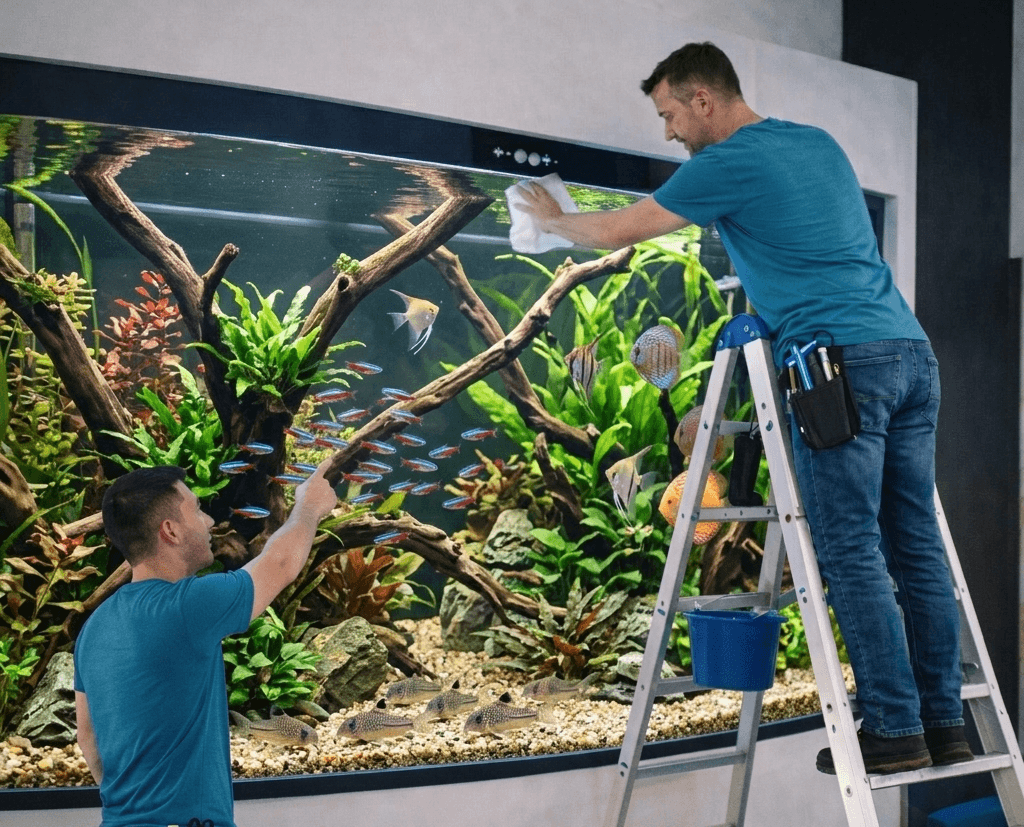 Aquarium technician working